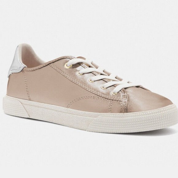NIB Coach C136 Champagne Metallic Leather Low Top Sneakers FG4567 - Size 9.5 B - Picture 1 of 8